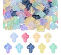 Ipotkitt 100pcs Random Glass Cross Beads Transparent Crucifix Spacer Beads Spray Paint Crystal Ornaments for DIY Keychain Necklace Jewellery Making