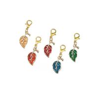 Ipotkitt 100pcs Random Leaf Shaped Enamel Keychains Metal Plant Charms Spring Themed Lobster Claw Clasps Charms DIY Craft Backpack Hanging Decoration