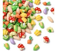 Ipotkitt 100pcs Resin Vegetable Cabochons Colourful Food Carrot Mushroom Shape Flatback Ornaments for DIY Hair Clasps Ropes Jewellery Making Art Craft Supplies
