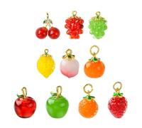Ipotkitt 10pcs 10 Styles Fruit Themed Lampwork Charms Lemon Cherry Glass Charms Cartoon Food Charms with Metal Rings for DIY Necklace Jewelery Making