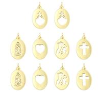Ipotkitt 10pcs 5 Styles Brass Oval Hollow Religious Charms Cross Virgin Mary Child Jesus Catholic Medal Charms for Necklaces Bracelets Earrings Jewelry Making DIY Crafts