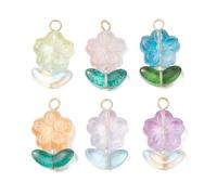Ipotkitt 10pcs Colourful Flower Glass Charms Spring Floral Plant Crystal Charms for DIY Crafts Jewellery Making Necklace Bracelet Earrings Keychains Decor