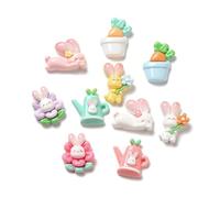 Ipotkitt 10pcs Easter Themed Resin Cabochons Animal Plant Embellishments Rabbit Flatback Charms for DIY Craft Earring Necklace Lanyard Jewellery Making