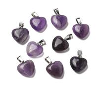 Ipotkitt 10pcs Heart Gemstone Charms with Platinum Brass Loops Love Shape Natural Amethyst Charms for DIY Jewellery Crafts Necklace Earrings Keychains Bag Supplies