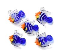 Ipotkitt 10pcs Lampwork Striped Fish Charms Glass Sea Ocean Animal Charms Tropical Fish Shape Charm for Bracelet Necklace Earrings DIY Jewellery Making Crafts- Blue