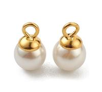 Ipotkitt 10pcs White Plastic Pearl Shape Charms Round Imitation Pearl Sea Charms for DIY Jewellery Making Bracelet Necklace Earrings Keychains Purse Bag Crafts