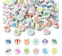 Ipotkitt 120 Pcs 12 Styles Polymer Clay 12 Constellation Beads Flat Round Zodiac Sign Beads White Cartoon Spacer Beads Heishi Loose Beads for Hawaii Summer Beach Bracelet Necklace Jewellery Making