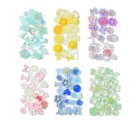 Ipotkitt 126pcs 6 Colours Luminous Resin Flower Cabochons Rose Bow Star Shaped Flatback Charms Glow in the Dark Ornaments for DIY Jewellery Making