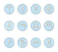 Ipotkitt 12pcs 12 Styles 12 Zodiac Signs Silicone Focal Beads Blue Flat Round Beads Constellations Shaped Disc Spacer Beads for DIY Jewellery Making