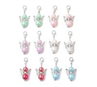 Ipotkitt 12pcs 6 Colours Acrylic & ABS Plastic Imitation Pearl Angel Wing Charms Fairy Theme Lobster Claw Clasps Charms Cute Clip on Charms for Bag Ornaments