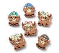 Ipotkitt 12pcs 6 Styles Highland Cow Silicone Focal Beads Cute Animal Beads Cattle Loose Spacer Beads for DIY Necklace Bag Keychain Jewellery Making
