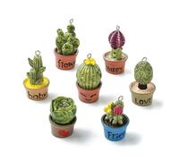 Ipotkitt 14 Pcs 7 Styles Resin Green Plant Charms Plastic Tropical Cactus Pot Charms Desert 3D Succulent Charms for Jewellery Making Necklaces Earrings Bracelets