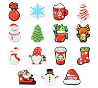 Ipotkitt 15 Pcs 15 Styles Christmas Theme Silicone Focal Beads Xmas Tree Elk Santa Shaped Spacer Beads Rubber Cartoon Loose Beads for DIY Jewellery Making