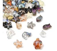 Ipotkitt 150pcs Mixed Colours Sea Animal Theme Glass Beads Starfish Fish Turtle Shape Spacer Beads for DIY Bracelets Keychains Art Craft Supplies Jewellery Making