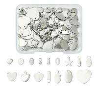 Ipotkitt 160 pcs 16 Styles 304 Stainless Steel Chain Tabs Charms Extender Rectangle Shape Connector Star Heart Charms for DIY Jewelry Making Crafts Bracelet Necklace Earrings