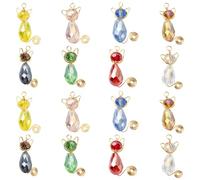 Ipotkitt 16pcs 8 Colours Glass Cat Charms Faceted Teardrop Charms Copper Wire Wrapped Kitten Charms for DIY Craft Necklace Earring Jewellery Making