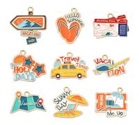 Ipotkitt 18 pcs 9 Styles Alloy Travel Theme Enamel Charms Holiday Vacation Trip Beach Theme Car Hawaii Charms for DIY Jewelry Necklace Bracelet Earrings Keychains Purse Crafts