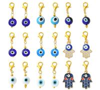 Ipotkitt 18 Pcs 9 Styles Enamel Evil Eye Stitch Markers Hamsa Hand Locking Markers Round Eye Charms Handmade Lampwork Charms with Lobster Claw Clasps for Weaving Keychain Gift Jewelry Making