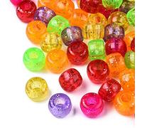 Ipotkitt 1850Pcs/500g Transparent Rondelle Acrylic European Beads Large Hole Beads Pony Bead with Glitter Powder for DIY Making - 9x6.5mm
