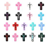 Ipotkitt 18pcs 18 Styles Cross Themed Silicone Focal Beads Rubber Jesus Faith Beads Crucifix Spacer Beads for DIY Craft Bracelet Pen Jewellery Making