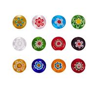 Ipotkitt 2 Strands Flat Round Handmade Tiny Millefiori Lampwork Glass Beads Loose Spacers Beads for DIY Jewellery Craft Making Accessories - 10x4mm