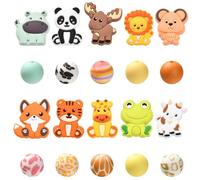Ipotkitt 20 Pcs 20 Styles Animal Themed Silicone Focal Beads Rubber Deer Cattle Fox Frog Panda Loose Spacer Beads for DIY Necklaces and Bracelets Making