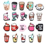 Ipotkitt 20 Pcs 20 Styles Colourful Silicone Drink Beads Milk Tea Coffee Cup Focal Beads Food Spacer Loose Beads for DIY Keychain Bracelet Gift Jewellery Making