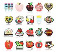 Ipotkitt 20 Pcs 20 Styles Teacher Theme Silicone Beads Rubber Apple Fruit Beads Cute Pencil Book Focal Beads Study School Spacer Beads for Beadable Keychain Bag Jewellery Making