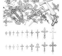 Ipotkitt 20 pcs 20 Styles Tibetan Style Alloy Cross Charms Antique Silver Halloween Crucifix Religion Religious Charms for DIY Crafts Jewellery Bracelet Necklace