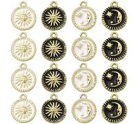Ipotkitt 20 Pcs 4 Styles Enamel Flat Round with Sun Moon Charms Black Wihte Celestial Charms for DIY Craft Necklace Bracelet Jewelry Making Accessory