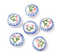 Ipotkitt 20 pcs Porcelain Disc Shape Flower Pattern Beads Round Floral Spring Ceramic Spacer Beads for DIY Crafts Jewelry Necklace Bracelet Earrings Keychains Making