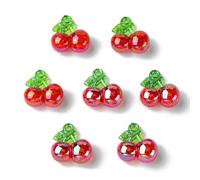Ipotkitt 20 Pcs Red Transparent Resin Cherry Charms 3D Crackle Cherry Shaped Charms Cute Food Fruit Charms with Green Leaf fo Jewellery Making DIY Crafts