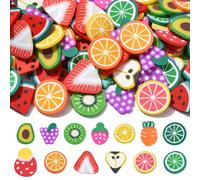 Ipotkitt 200 Pcs Colourful Polymer Clay Fruit Cabochons Watermelon Grape Carrot Shaped Decors Clay Food Ornaments for DIY Keychain Bracelet Jewellery Making