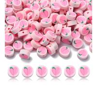 Ipotkitt 200 Pcs Polymer Clay Pink Peach Beads Flat Round Polymer Clay Craft Ornaments Fruit Loose Beads Handmade Food Spacer Beads for Pen Bag Chain Jewellery Making