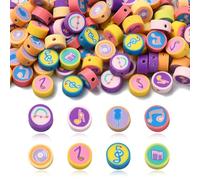 Ipotkitt 200 Pcs Random Music Theme Clay Beads Flat Round Polymer Clay Beads Music Note Loose Beads Handmade Spacer Beads for DIY Beadable Bracelet Jewellery Craft Making