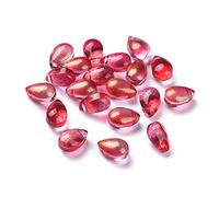 Ipotkitt 200 Pcs Red Transparent Glass Teardrop Charms Mini Drop Bead Charms Crystal Water Drop Charms with Glitter Gold Powder for DIY Crafts Jewellery Making