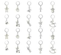 Ipotkitt 20pcs 10 Styles Baby Theme Antique Silver Stitch Markers Footprint Bear Cup Leverback Charms Cute Locking Markers for Crochet Jewellery Making
