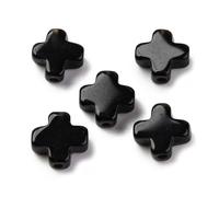 Ipotkitt 20pcs Natural Obsidian Cross Beads Crucifix Shaped Gemstone Beads Faith Jesus Spacer Beads for DIY Religion Earring Craft Jewellery Making