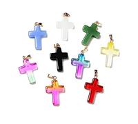 Ipotkitt 20pcs Random Glass Cross Charms with Iron Pinch Bails Crucifix Religion Religious Charms for Jewellery Making Bracelet Necklace Earrings DIY Crafts