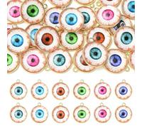Ipotkitt 24 pcs 6 Colours Glass Flat Round with Evil Eye Charms Halloween Theme Horror Charms for DIY Jewellery Making Bracelet Necklace Earrings Keychains Crafts