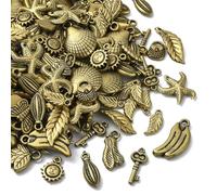 Ipotkitt 250g Mixed Shape Antique Bronze Acrylic Charms Leaf Feather Shell Shape Retro Charms for DIY Necklace Earring Keychain Art Craft Supplies Jewellery Making