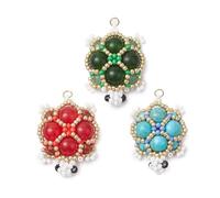 Ipotkitt 3 pcs 3 Colors Handmade Glass Seed Beads and Natural Gemstone Turtle Charms Sea Ocean Animal Tortoise Charm for DIY Jewelry Bracelet Necklace Earrings Keychains Bags Crafts