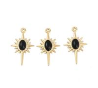 Ipotkitt 3 pcs 304 Stainless Steel and Natural Black Onyx Sun Charms Sunshine Celestial Gemstone Charms for DIY Jewelry Bracelet Necklace Earrings Keychains Crafts