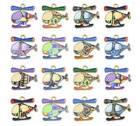 Ipotkitt 30 Pcs 10 Styles Printed Enamel Helicopter Charms Mixed Color Transportation Charms Mini Airplane Haning Ornaments for Jewelry Making DIY Crafts