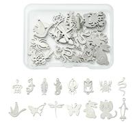 Ipotkitt 30 pcs 15 Styles 201 Stainless Steel Laser Cut Animal theme Charms Cute Cat Turtle Fish Butterfly Charms for DIY Jewelry Making Bracelet Necklace Earrings Keychains Decor