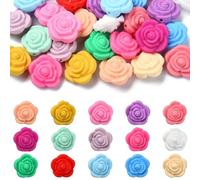Ipotkitt 30 Pcs 15 Styles Rose Flower Silicone Focal Beads Rubber Floral Spacer Beads Colorful Spring Silicone Loose Beads for DIY Necklaces Making Supplies
