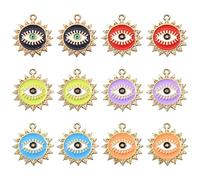 Ipotkitt 30 Pcs 6 Colors Celestial Themed Charms Evil Eye Enamel Charms Colorful Sun with Evil Eye Charms for Jewelry Making DIY Necklace Bracelet