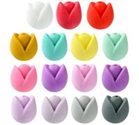 Ipotkitt 30pcs 15 Styles Colourful Tulip Flower Themed Silicone Beads Rubber Floral Focal Beads Cartoon Plant Beads for DIY Bracelet Jewellery Making