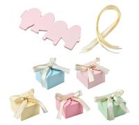 Ipotkitt 30pcs 5 Colors Square Bowknot Candy Boxes, Scalloped Paper Treat Boxes with Ribbon for Wedding Birthday Party Favor Gift Packaging