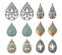 Ipotkitt 30pcs 6 Styles Antique Bronze Alloy Teardrop Charms Tibetan Styles Vintage Water Drop Charms for DIY Jewellery Making Bracelet Necklace Earrings Crafts